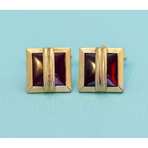 Vintage Twin Geometric Rectangles Gold Tone Cuff Links - E9 - Picture 1 of 3